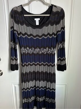 Cache Striped Knit Midi Dress in Navy, Black & White 3/4 Sleeve Women’s Size S